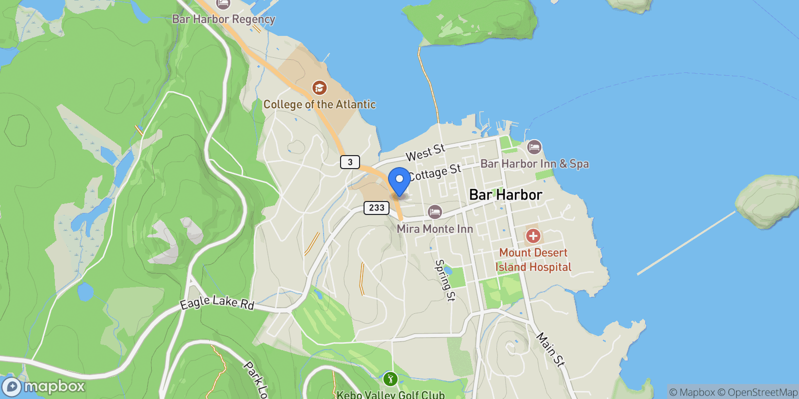 Map showing 2 Bowles Avenue, Bar Harbor, ME 04609, Bar Harbor, Maine, United States.