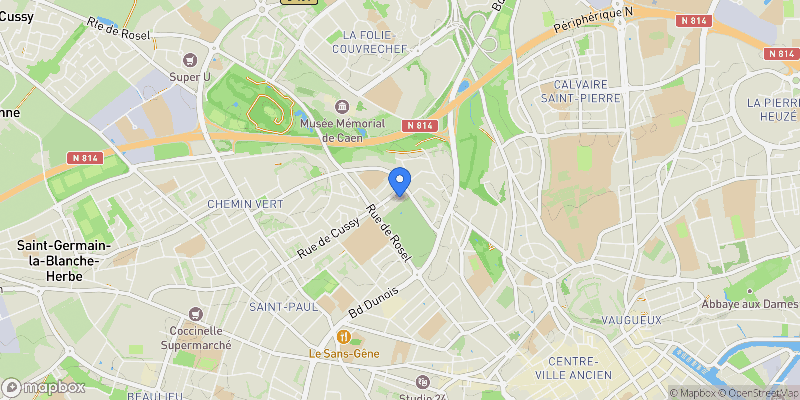 Map showing Caen, Caen, Caen, Normandy, France.