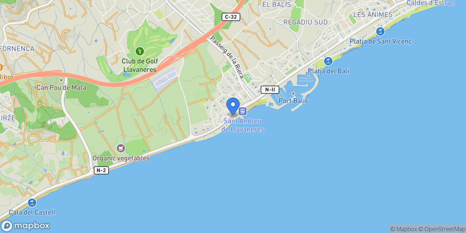Map showing Sant Andreu de Llavaneres, Catalonia, Spain.