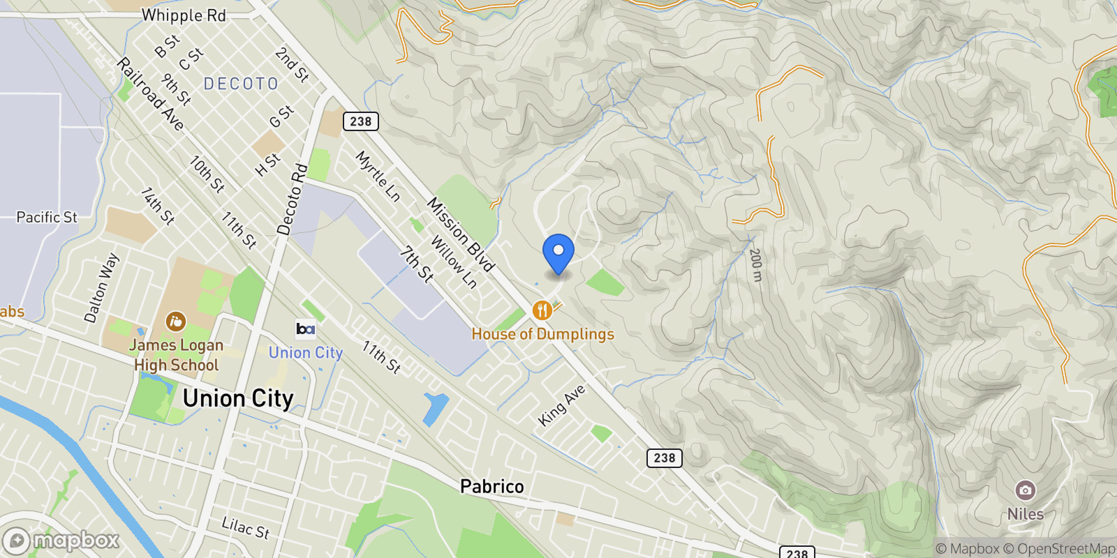 Map showing 208 Appian Way, Union City, California, United States.