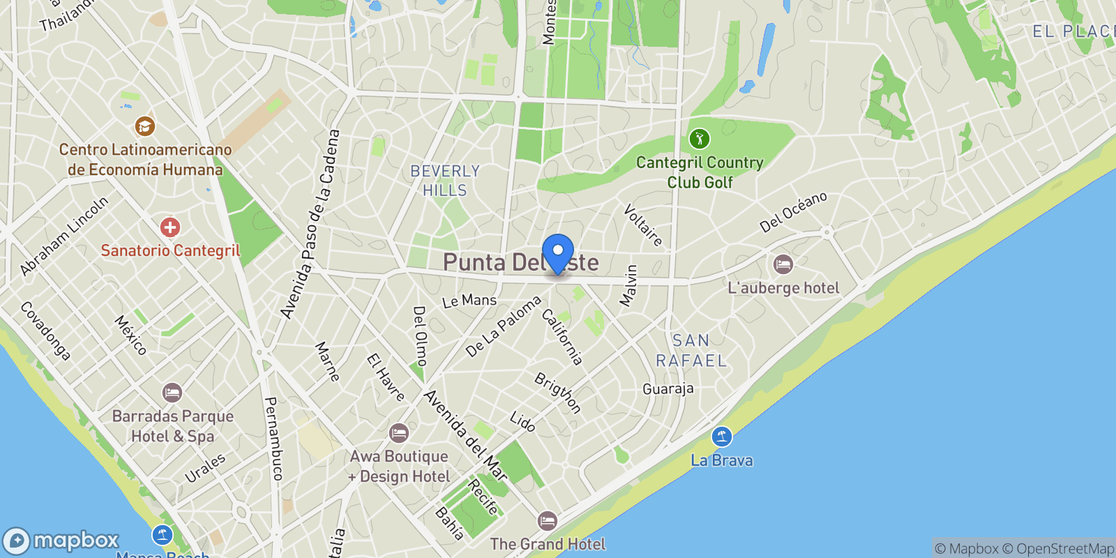 Map showing Av. Laureano Alonso Pérez, Punta del Este, Departamento de Maldonado, Uruguay, Punta del Este, Maldonado Department, Uruguay.