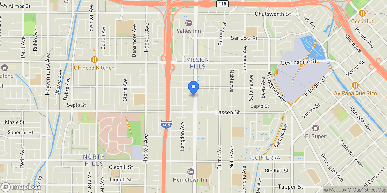 Map showing 10005 Sepulveda, Los Angeles, California, United States.