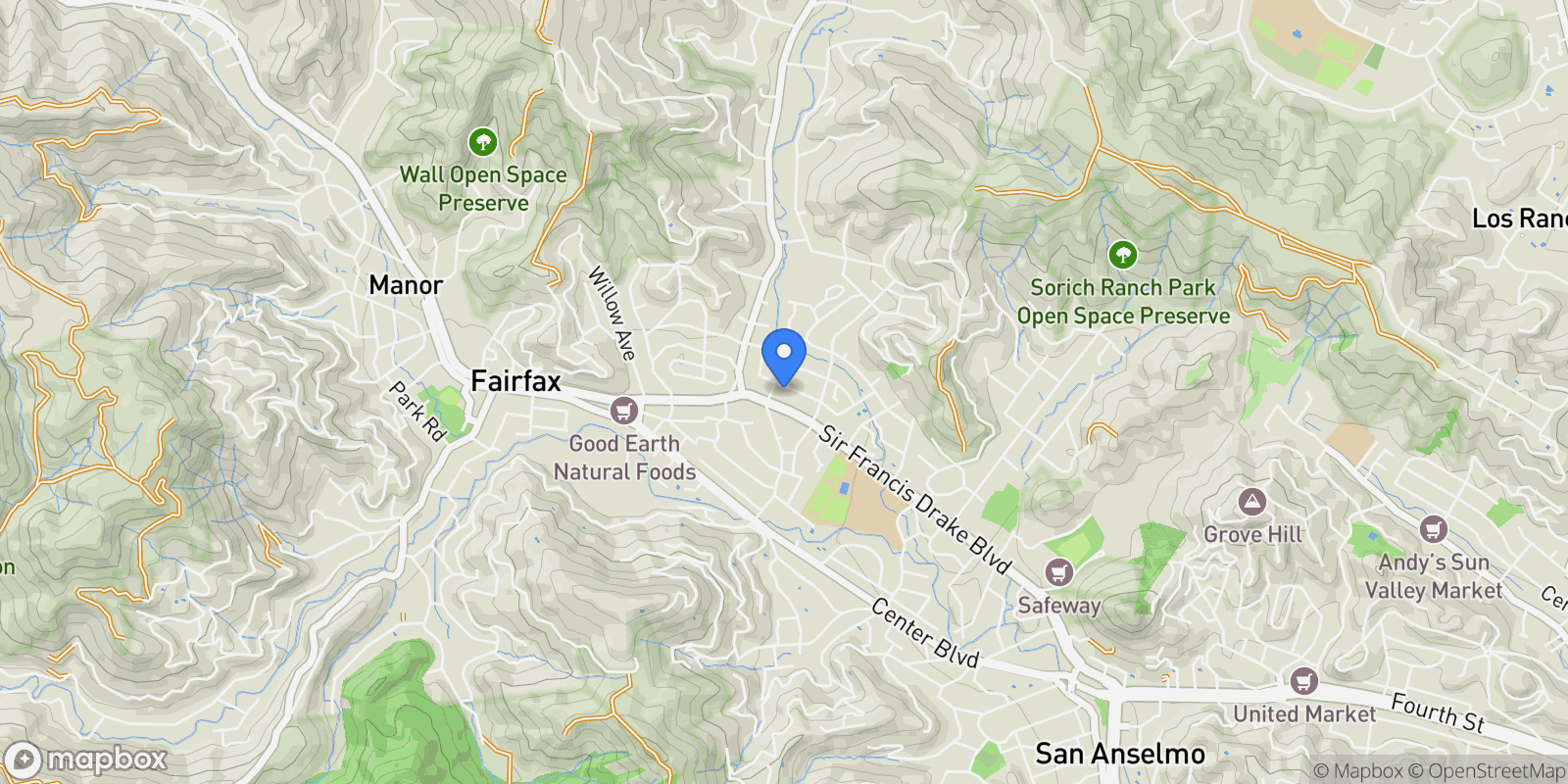 Map showing 135 Morningside Drive, San Anselmo, California, United States.