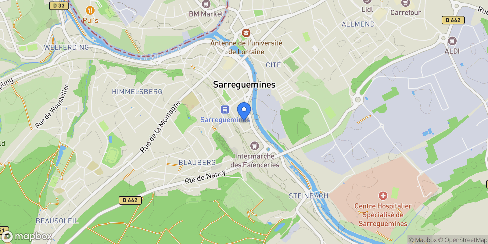 Map showing Sarreguemines, Sarreguemines, Sarreguemines, Grand Est, France.
