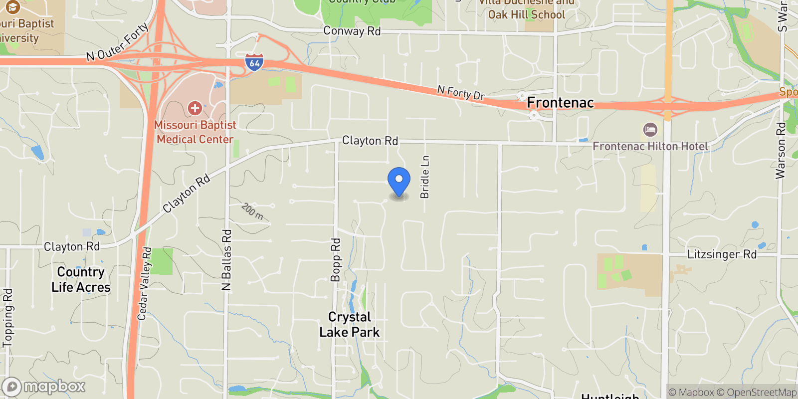 Map showing 41 Manderleigh Estates Court , Frontenac, MO 63131, Town and Country, Missouri, United States.