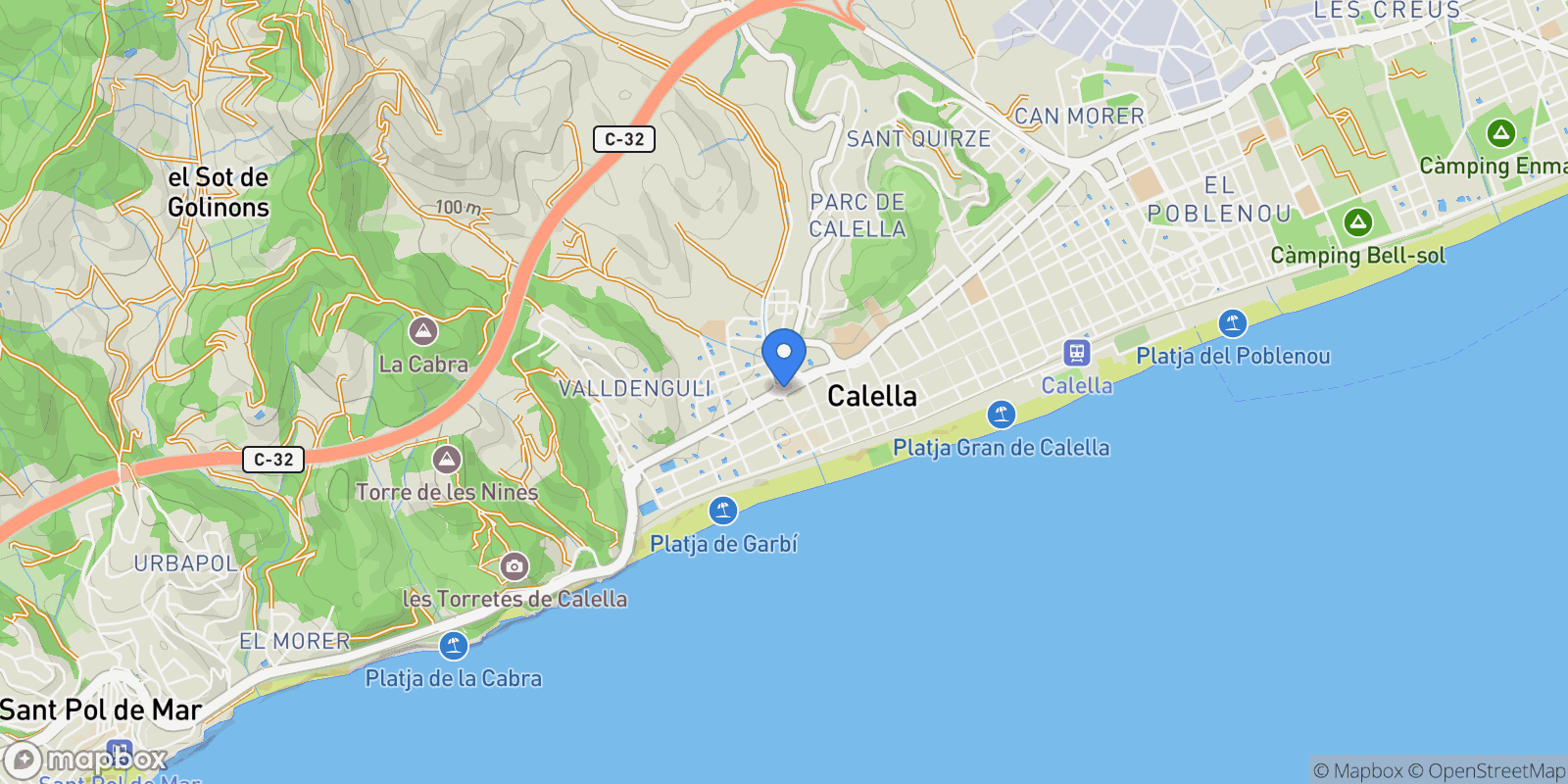 Map showing Calella, Barcelona, Spain, Calella, Catalonia, Spain.