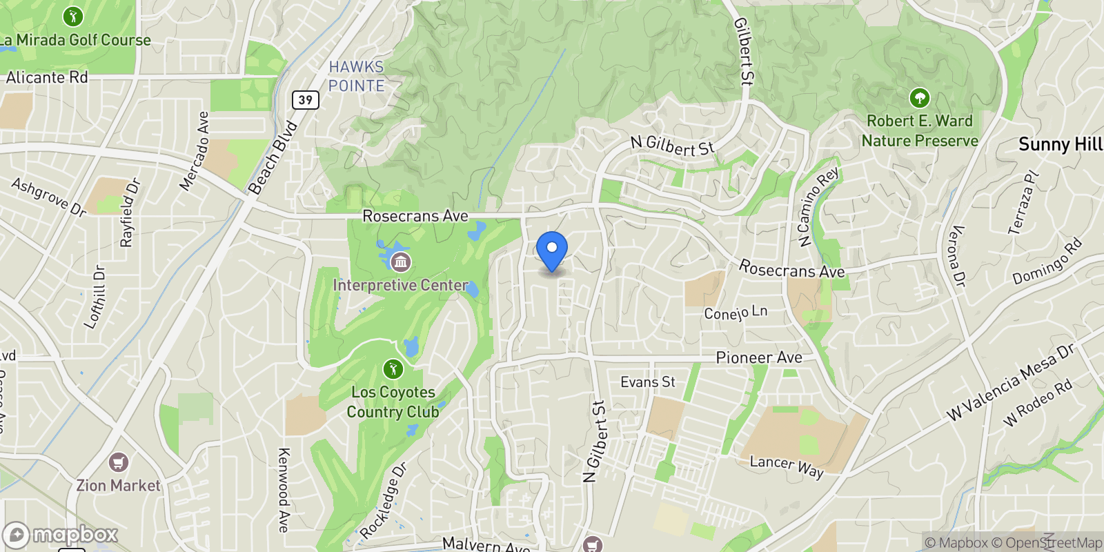 Map showing 2504 Royale Place, Fullerton, California, United States.