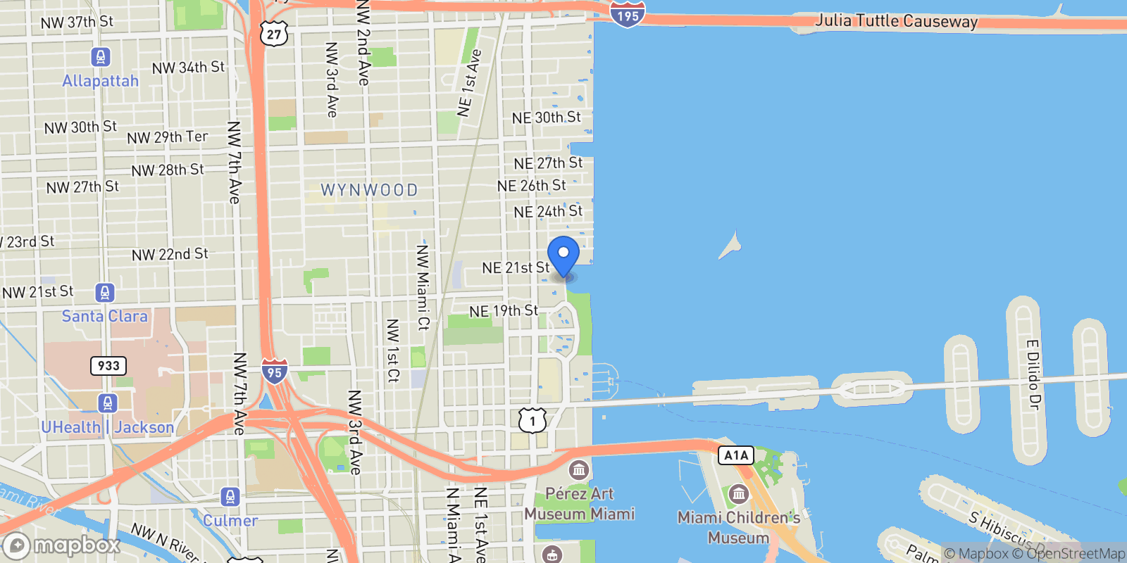 Map showing 2020 N Bayshore Dr TH 104, Miami, Florida, United States.