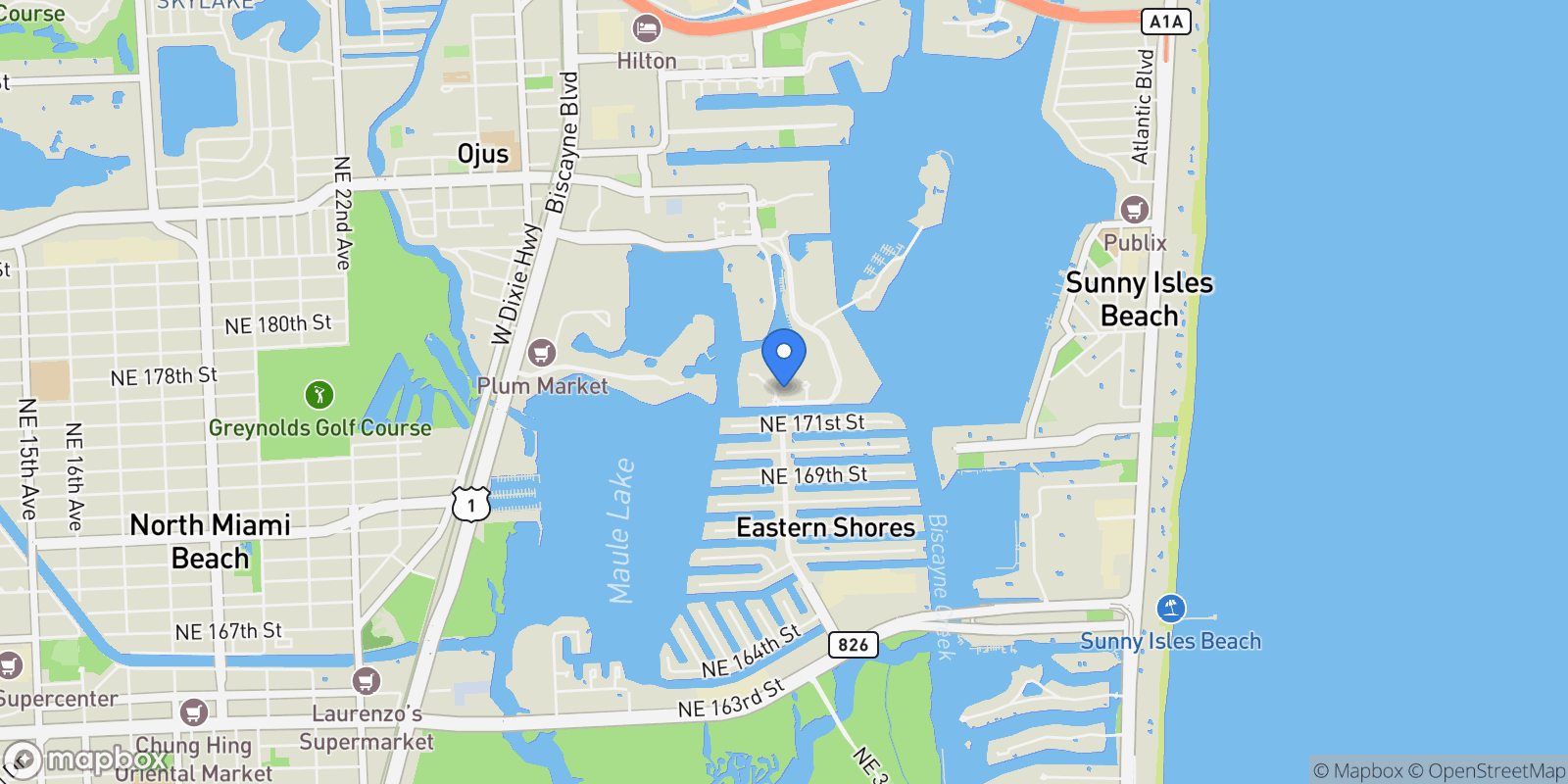 Map showing 2000 Island Blvd 2507, Golden Beach, Florida, United States.