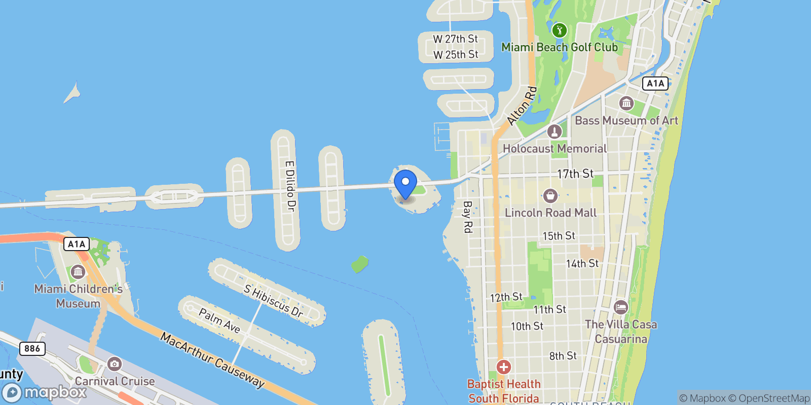 Map showing 9 Island Ave 2006, Miami Beach, Florida, United States.