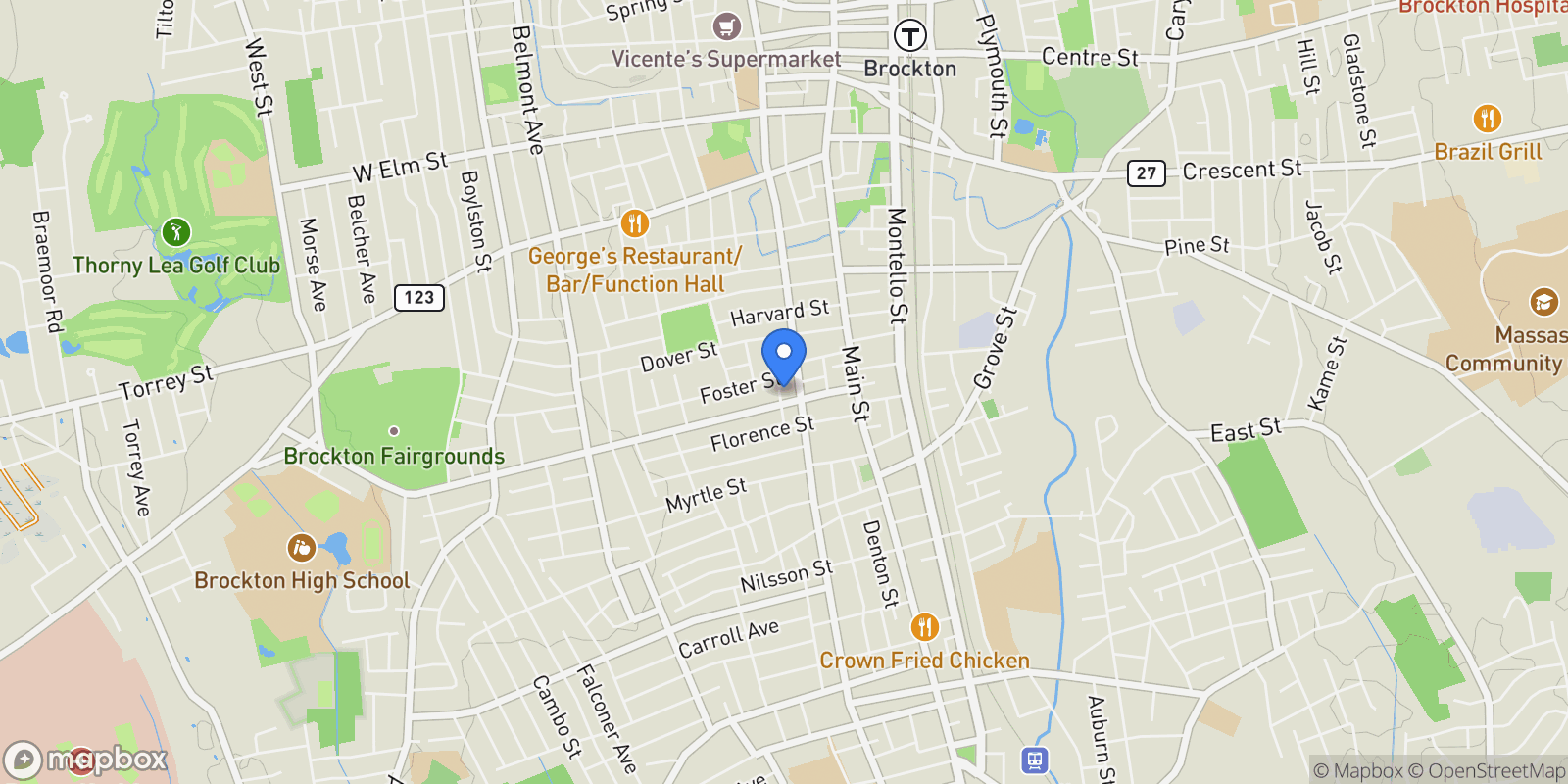 Map showing 14 Track St, Brockton, MA 02301, Brockton, Massachusetts, United States.