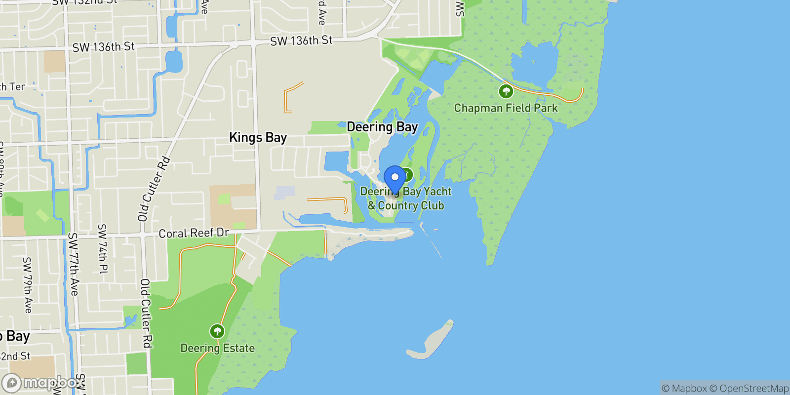 Map showing 13681 Deering Bay Dr, Coral Gables, Florida, United States.