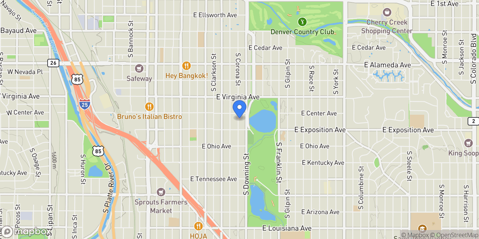 Map showing 634 S Corona Street, Denver, Colorado, United States.
