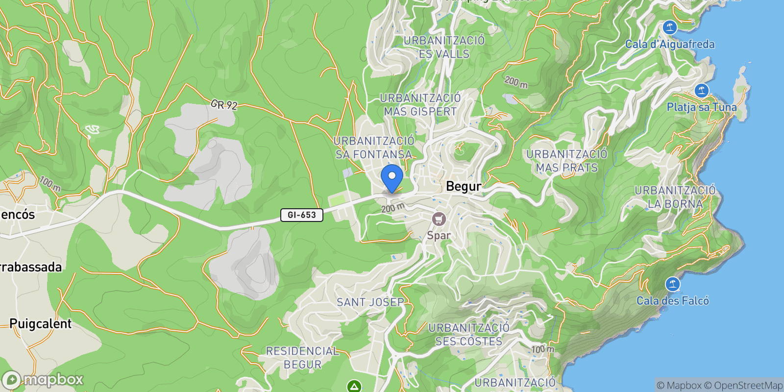 Map showing 17255 Begur, Girona, Spain, Begur, Catalonia, Spain.