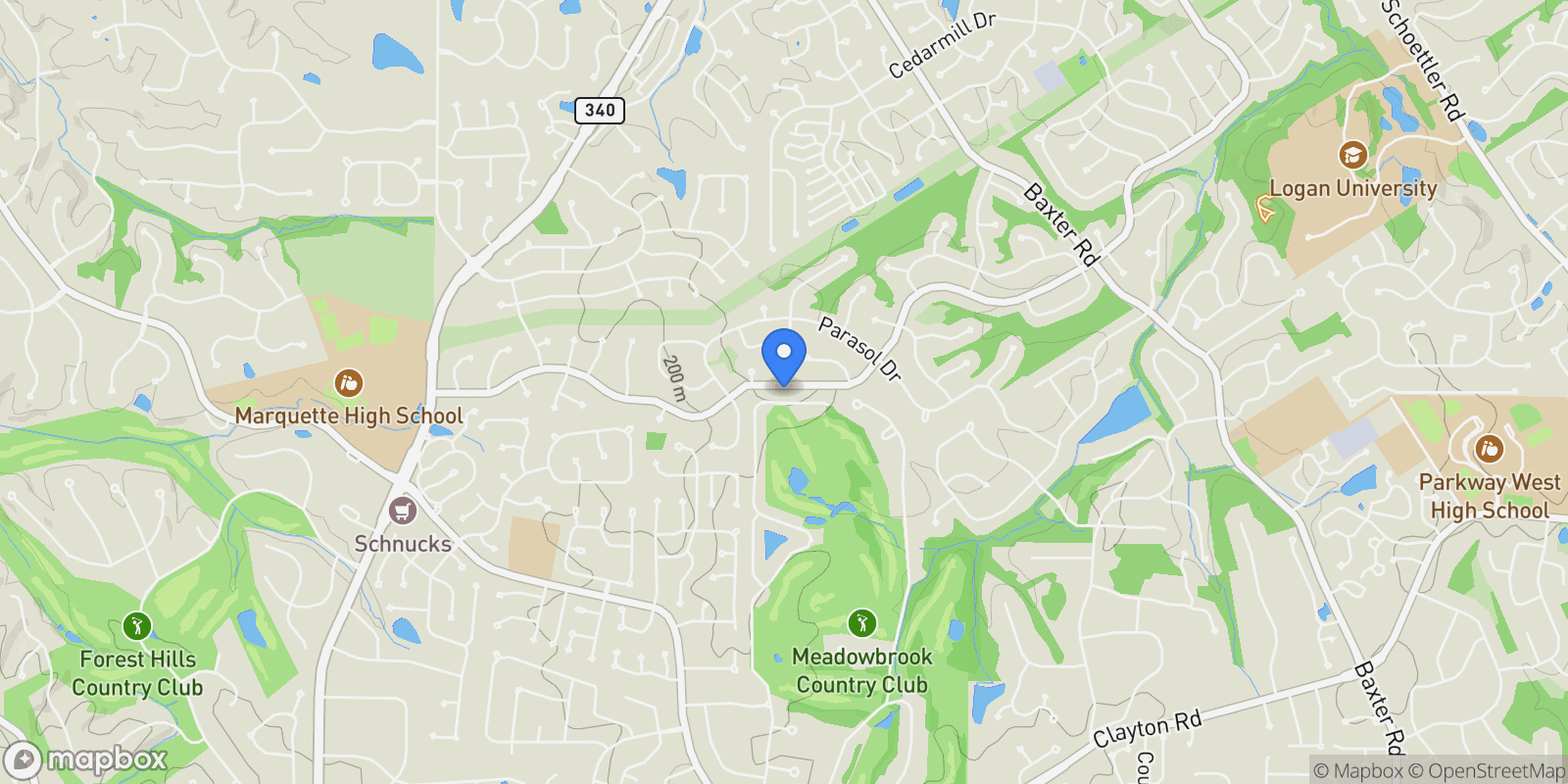 Map showing 15556 Country Ridge Drive , Chesterfield, MO 63017, Town and Country, Missouri, United States.