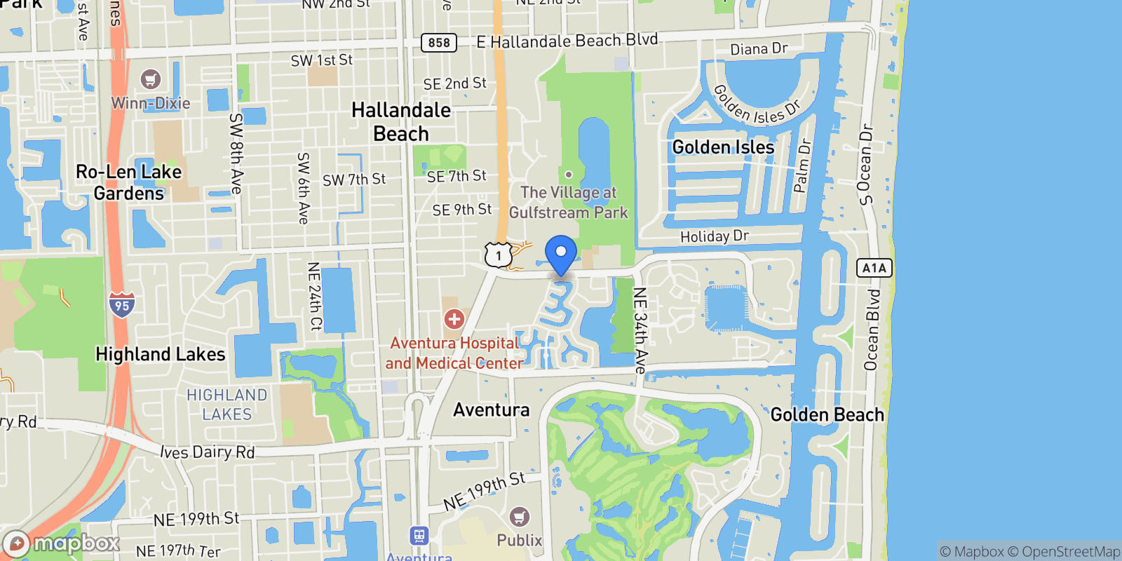 Map showing 3156 NE 212th Ter, Aventura, Florida, United States.