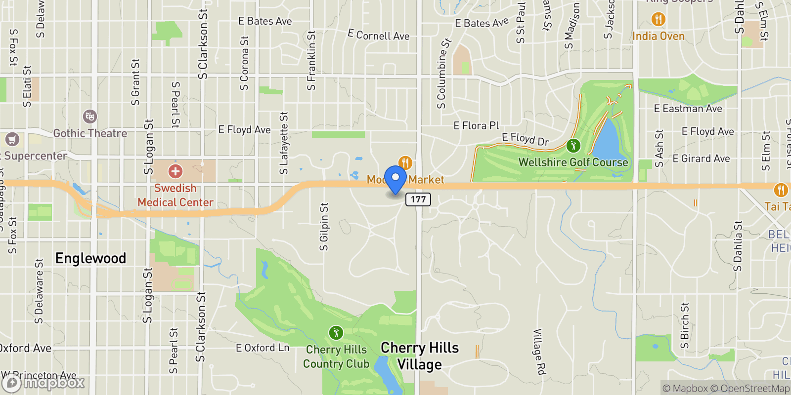 Map showing 49 Sunset Dr, Englewood, Colorado, United States.
