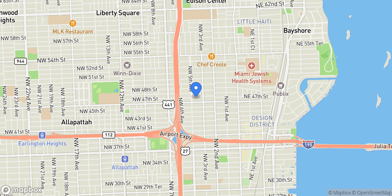 Map showing 412 NW 47th St, Miami, Florida, United States.