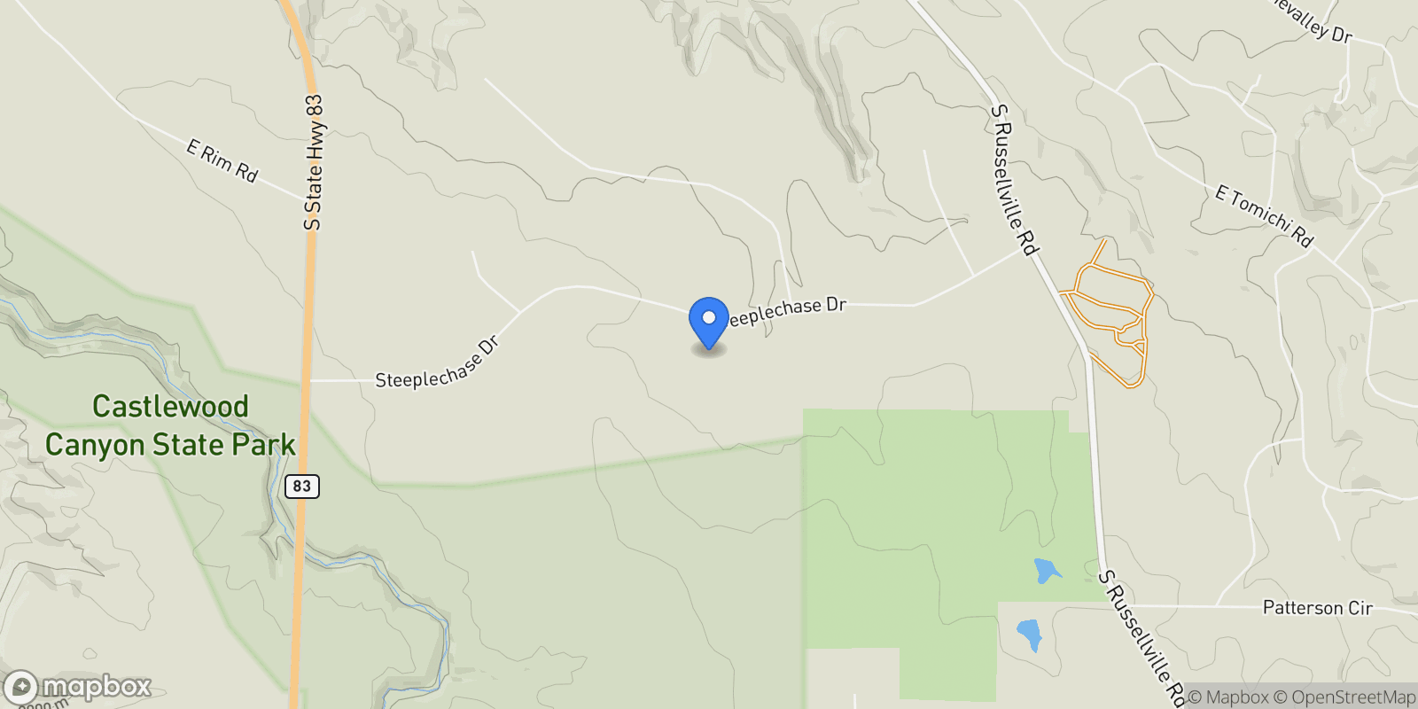 Map showing 9250 Steeplechase Dr, Franktown, Colorado, United States.