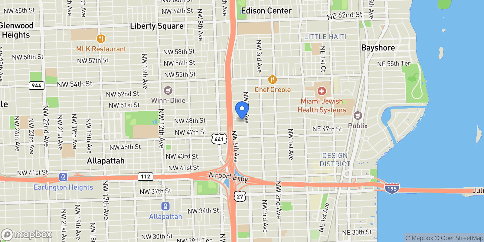 Map showing 536 NW 48th St, Miami, Florida, United States.