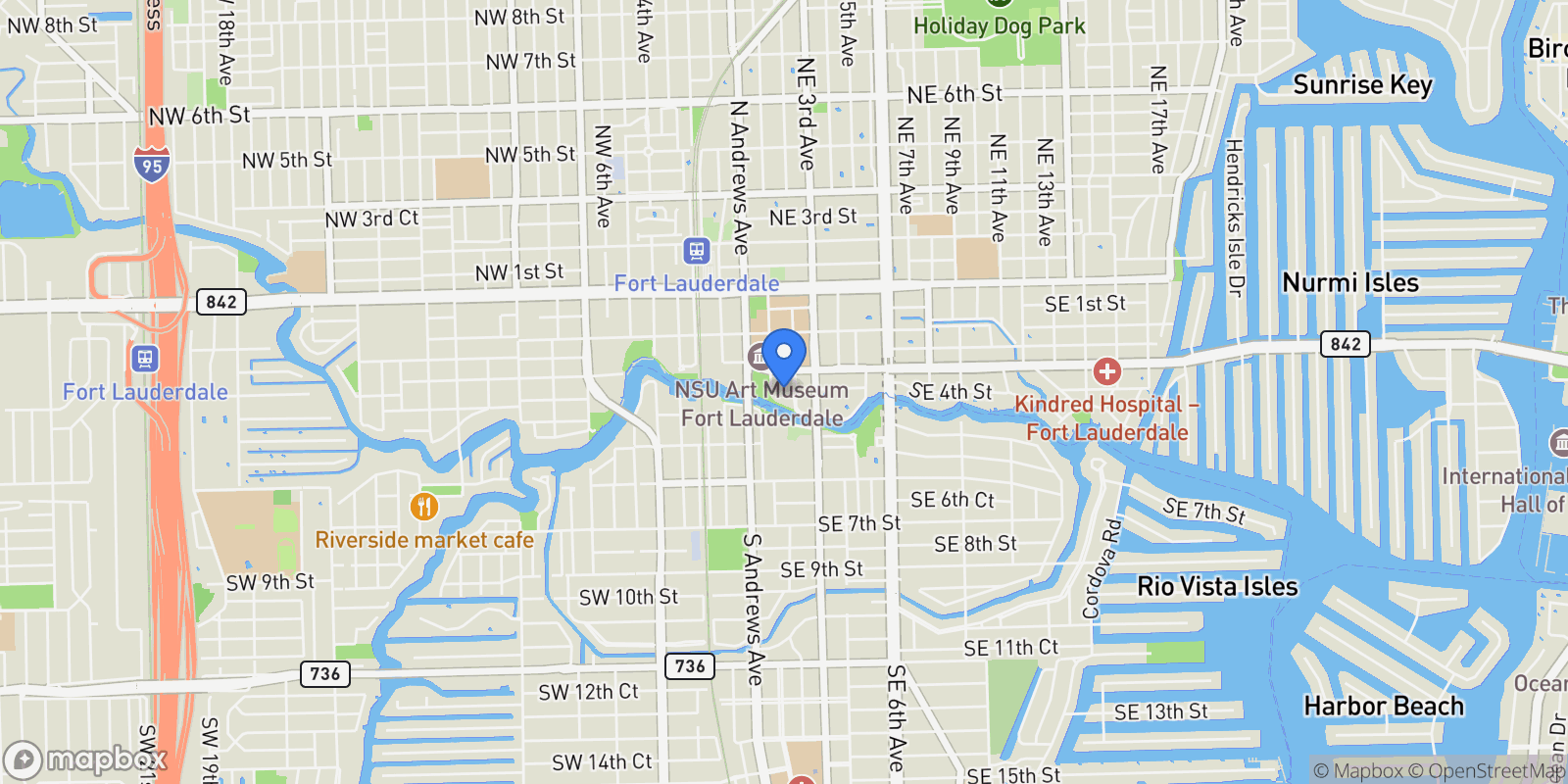 Map showing 333 Las Olas Way 2505, Fort Lauderdale, Florida, United States.