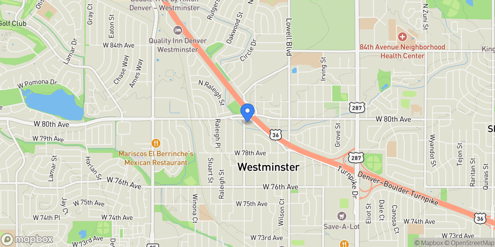 Map showing 7996 Bradburn Blvd, Westminster, Colorado, United States.