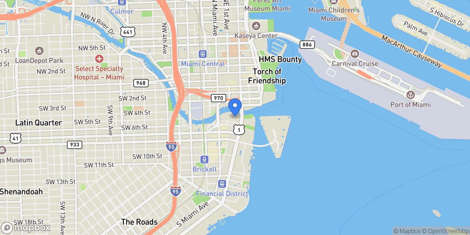 Map showing 99 SE 5 street 4301, Miami, Florida, United States.