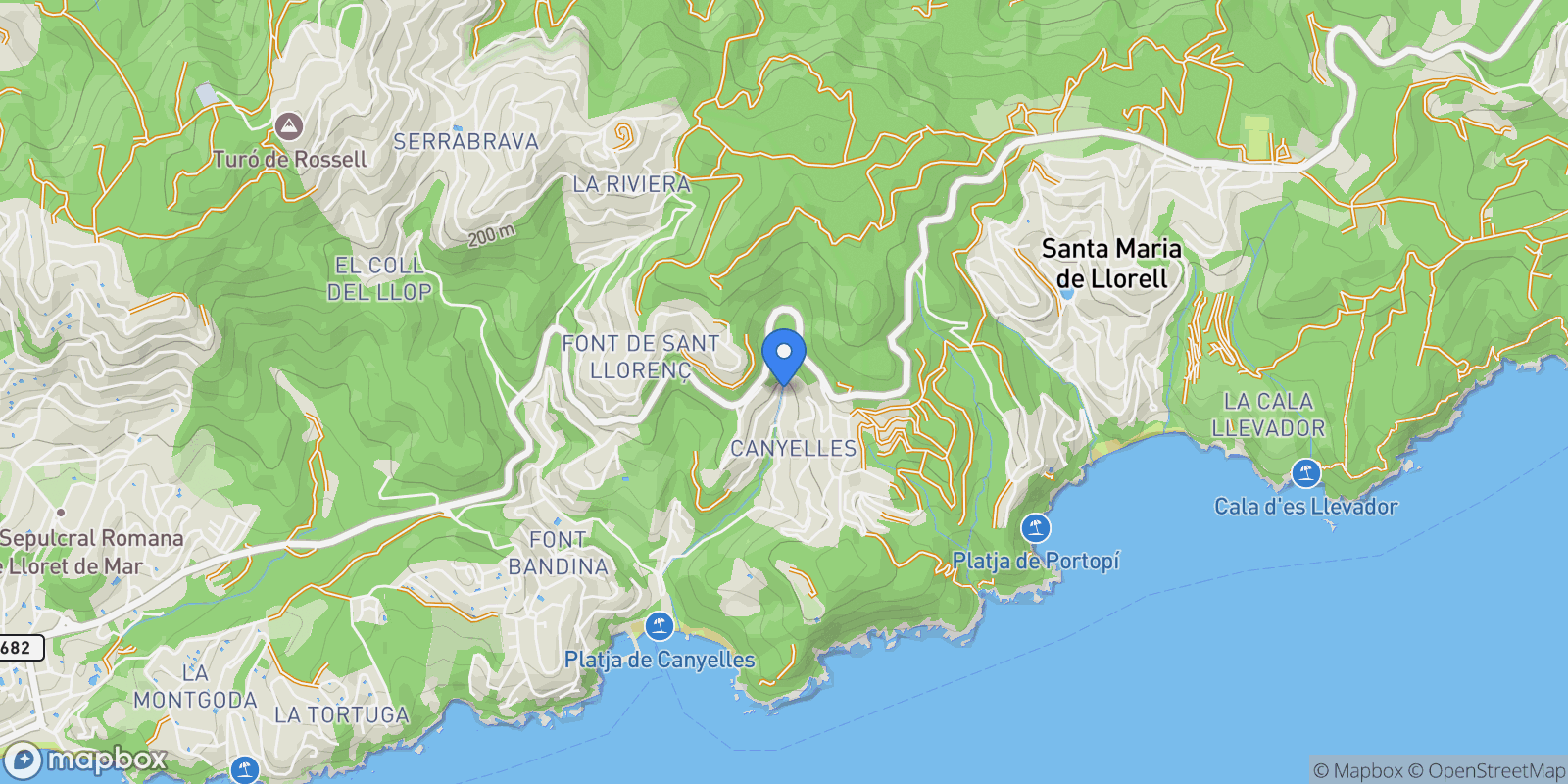 Map showing Canyelles - Montgoda, Lloret de Mar, GIRONA, Lloret de Mar, Lloret de Mar, Catalonia, Spain.