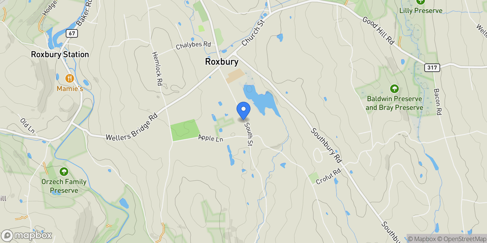 Map showing 47 South Street, Roxbury, Connecticut, United States.
