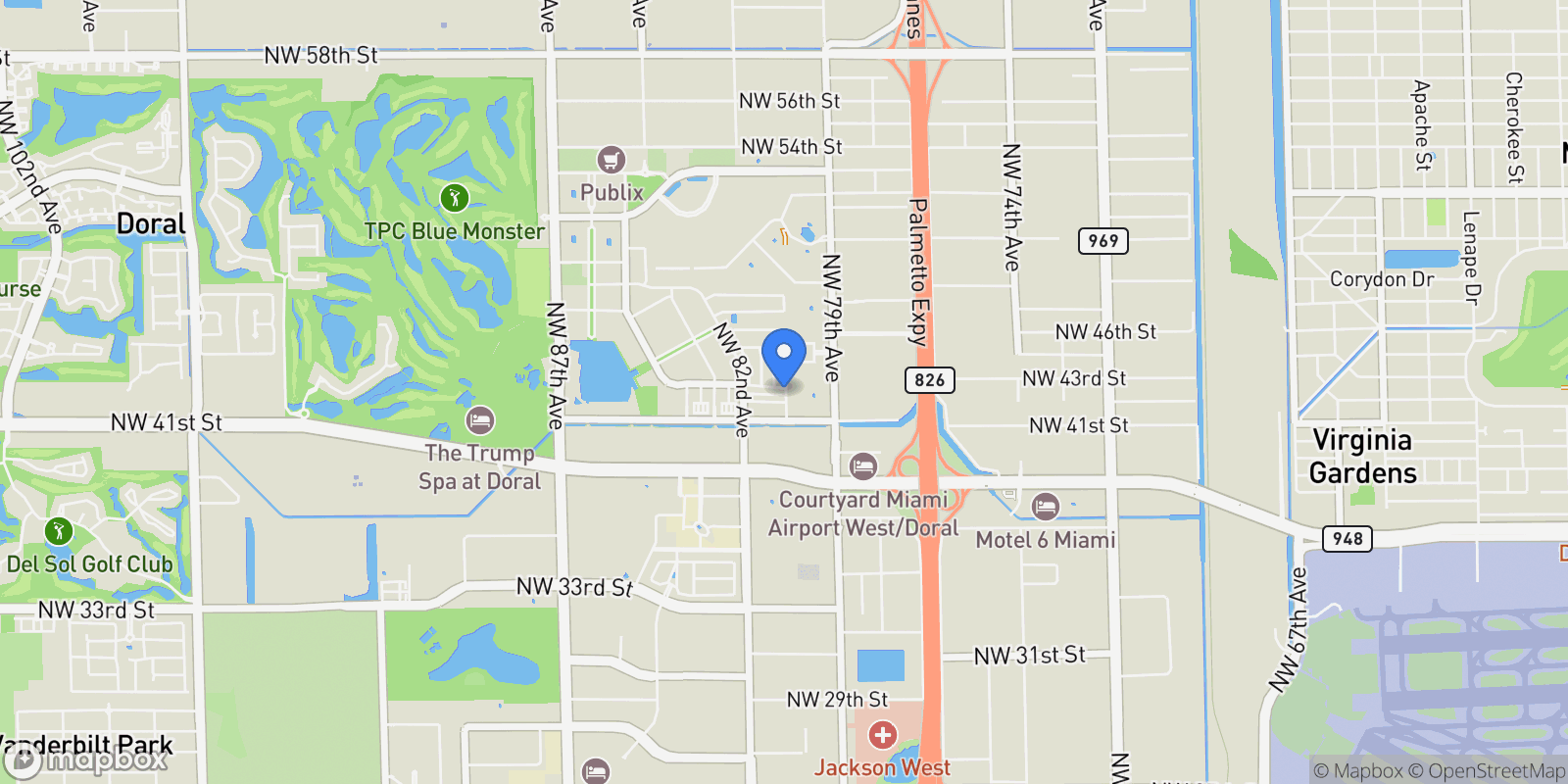 Map showing 8002 NW 43rd St, Miami Springs, Florida, United States.