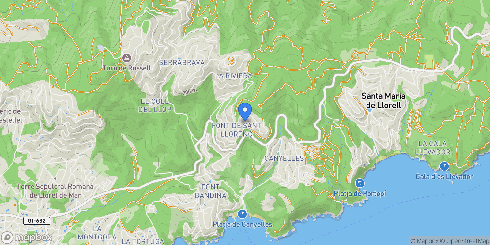 Map showing Serra Brava, Lloret de Mar, GIRONA, Lloret de Mar, Lloret de Mar, Catalonia, Spain.