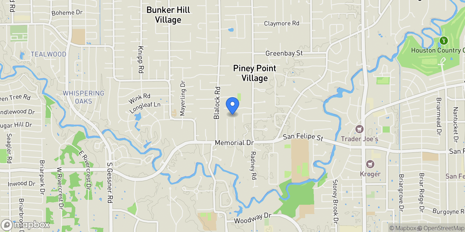 Map showing 223 Heritage Oaks Lane, Houston, Texas, United States.