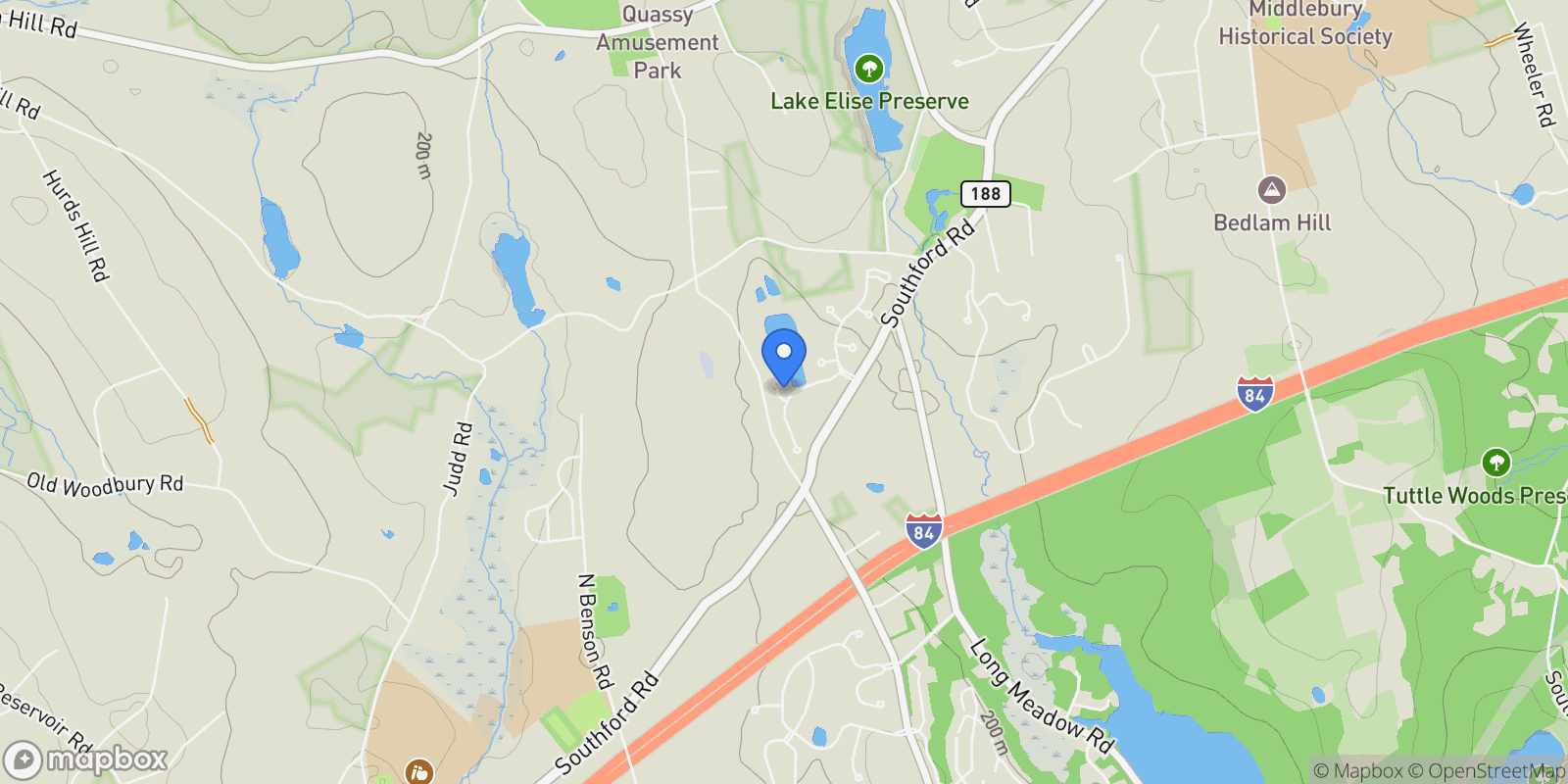 Map showing 1 Hampshire Court, Middlebury, Connecticut, United States.