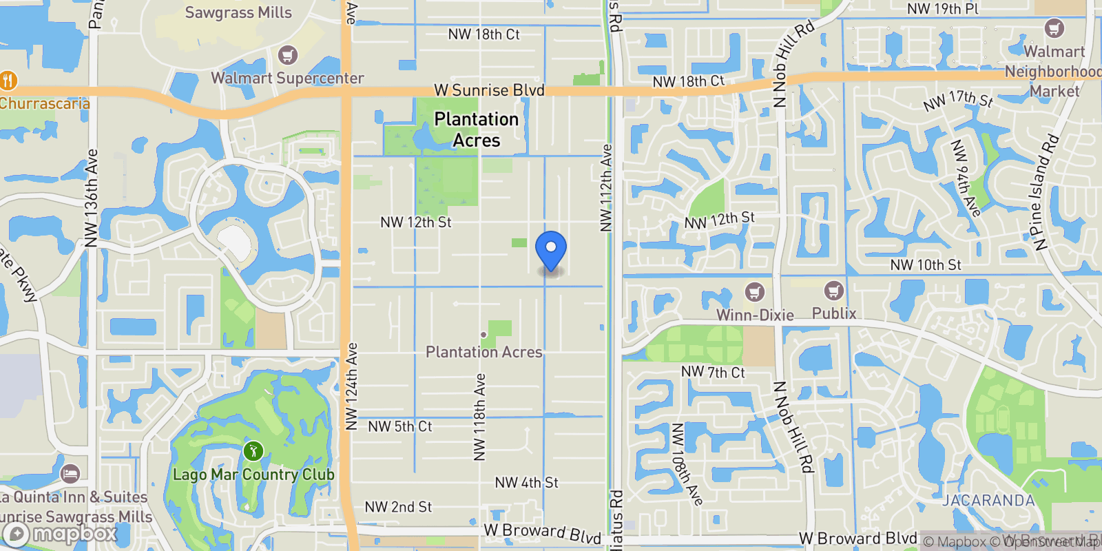 Map showing 1021 NW 115th Ave, Plantation, Florida, United States.