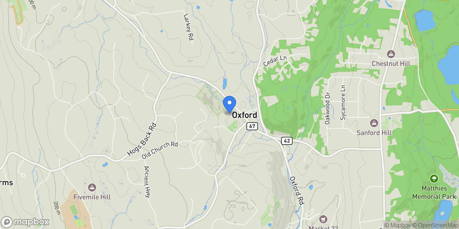 Map showing 443 Oxford Road, Oxford, Connecticut, United States.