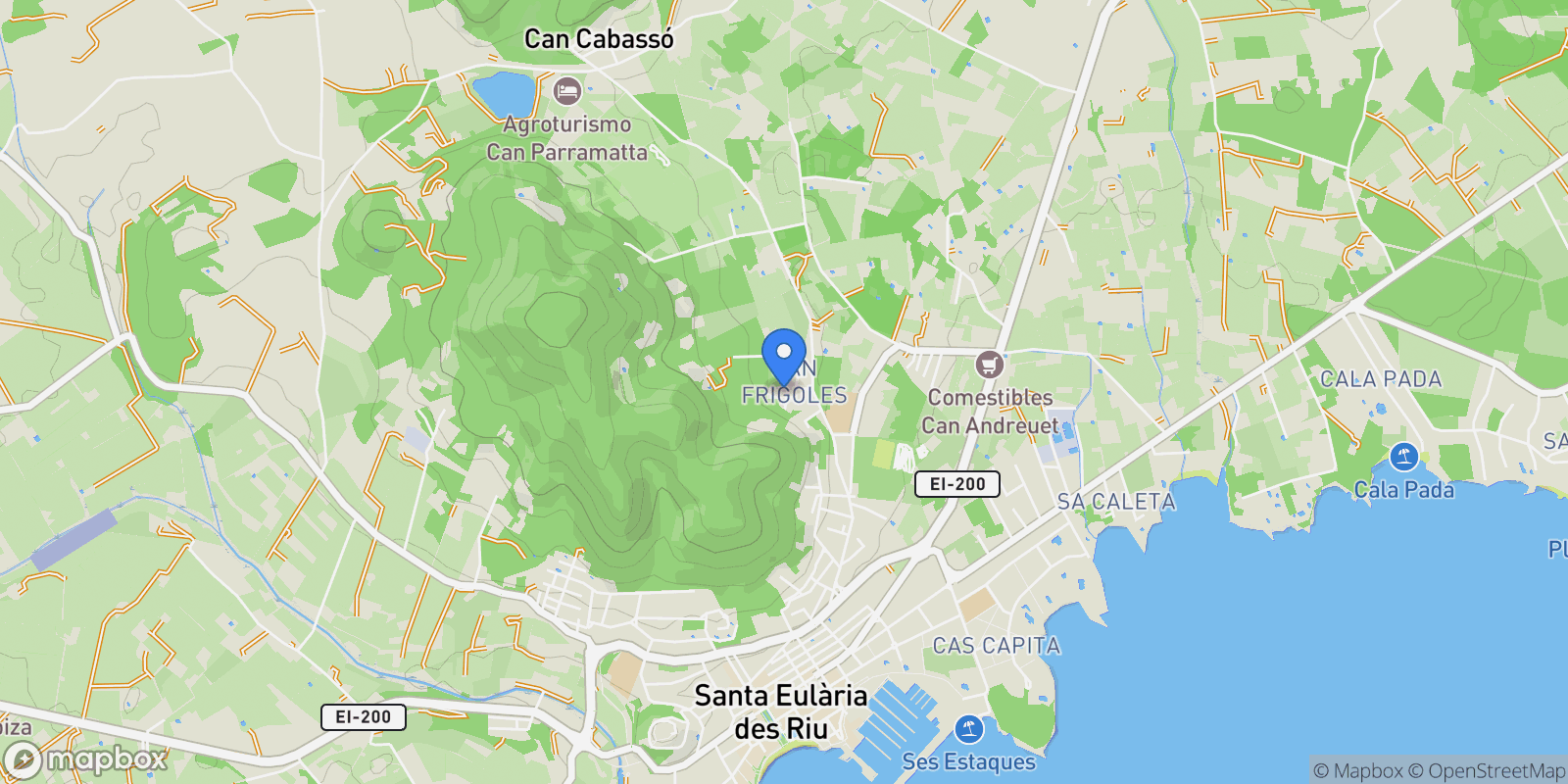 Map showing Santa Eularia des Riu, Balearic Islands, Spain.