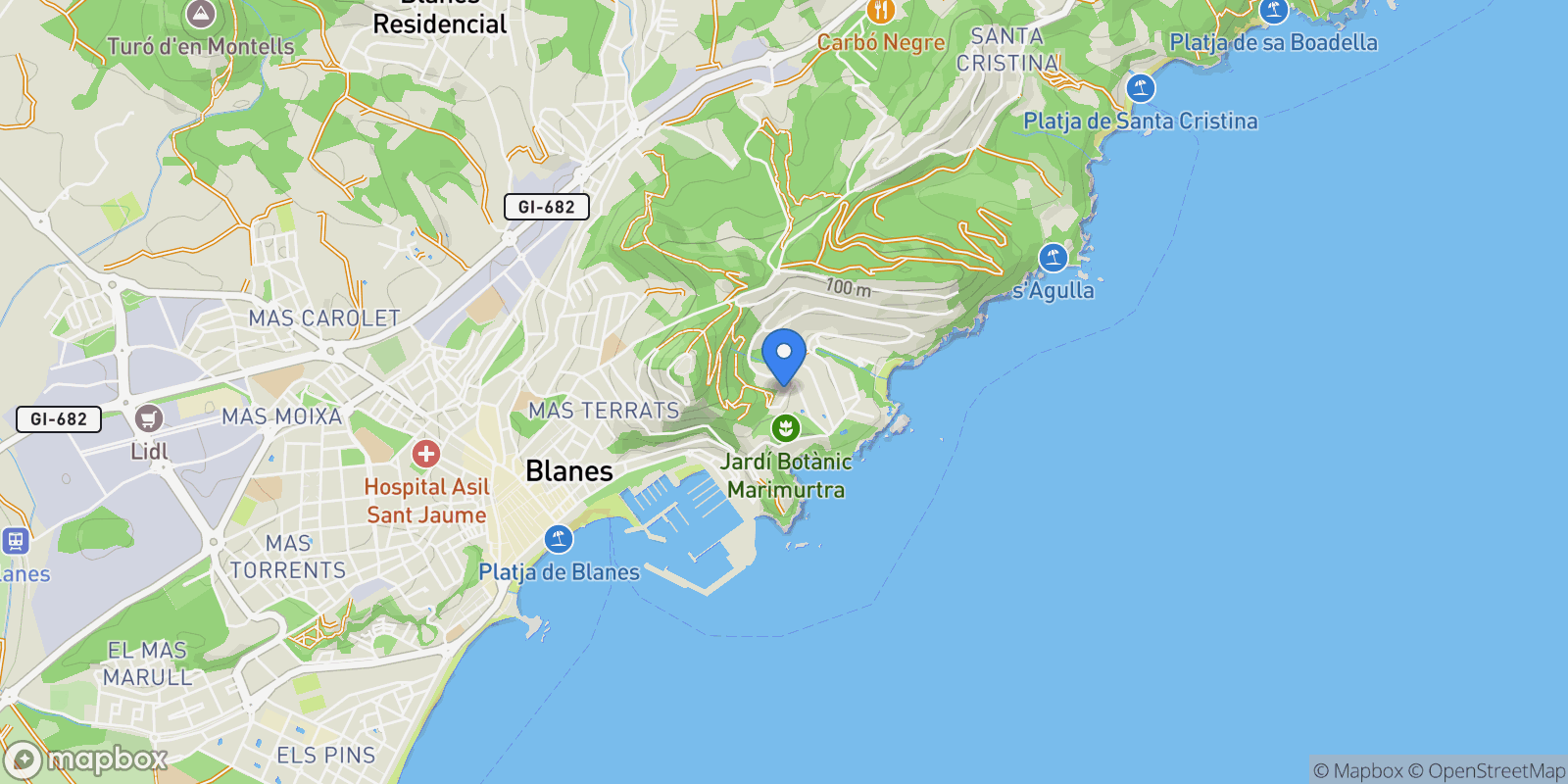 Map showing Cala Sant Francesc, Blanes, GIRONA, Blanes, Blanes, Catalonia, Spain.