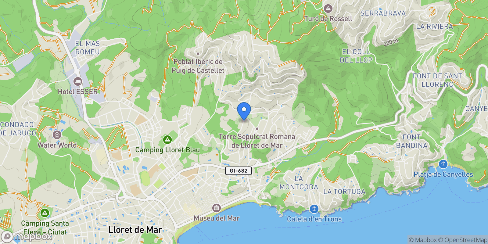 Map showing Roca Grossa, Lloret de Mar, GIRONA, Lloret de Mar, Lloret de Mar, Catalonia, Spain.