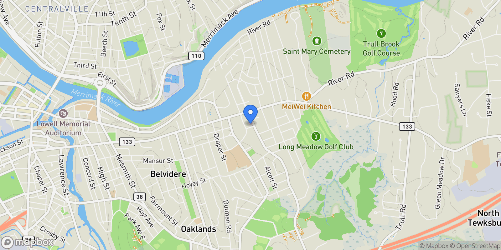 Map showing 45 Clark Road, Lowell, MA 01852, Lowell, Massachusetts, United States.