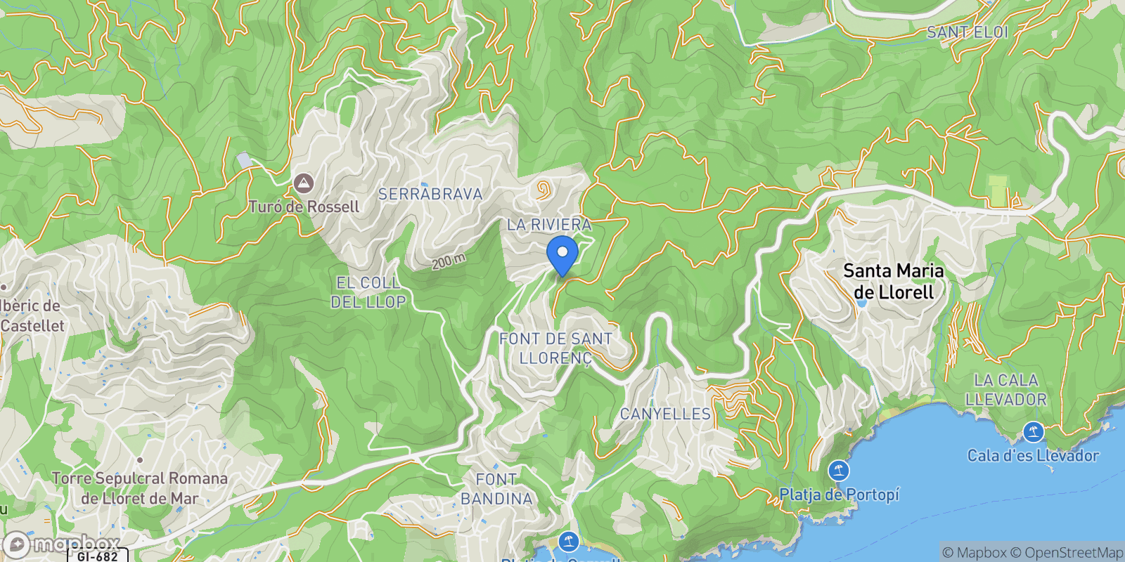 Map showing La Font de Sant Llorenç, Lloret de Mar, GIRONA, Lloret de Mar, Lloret de Mar, Catalonia, Spain.