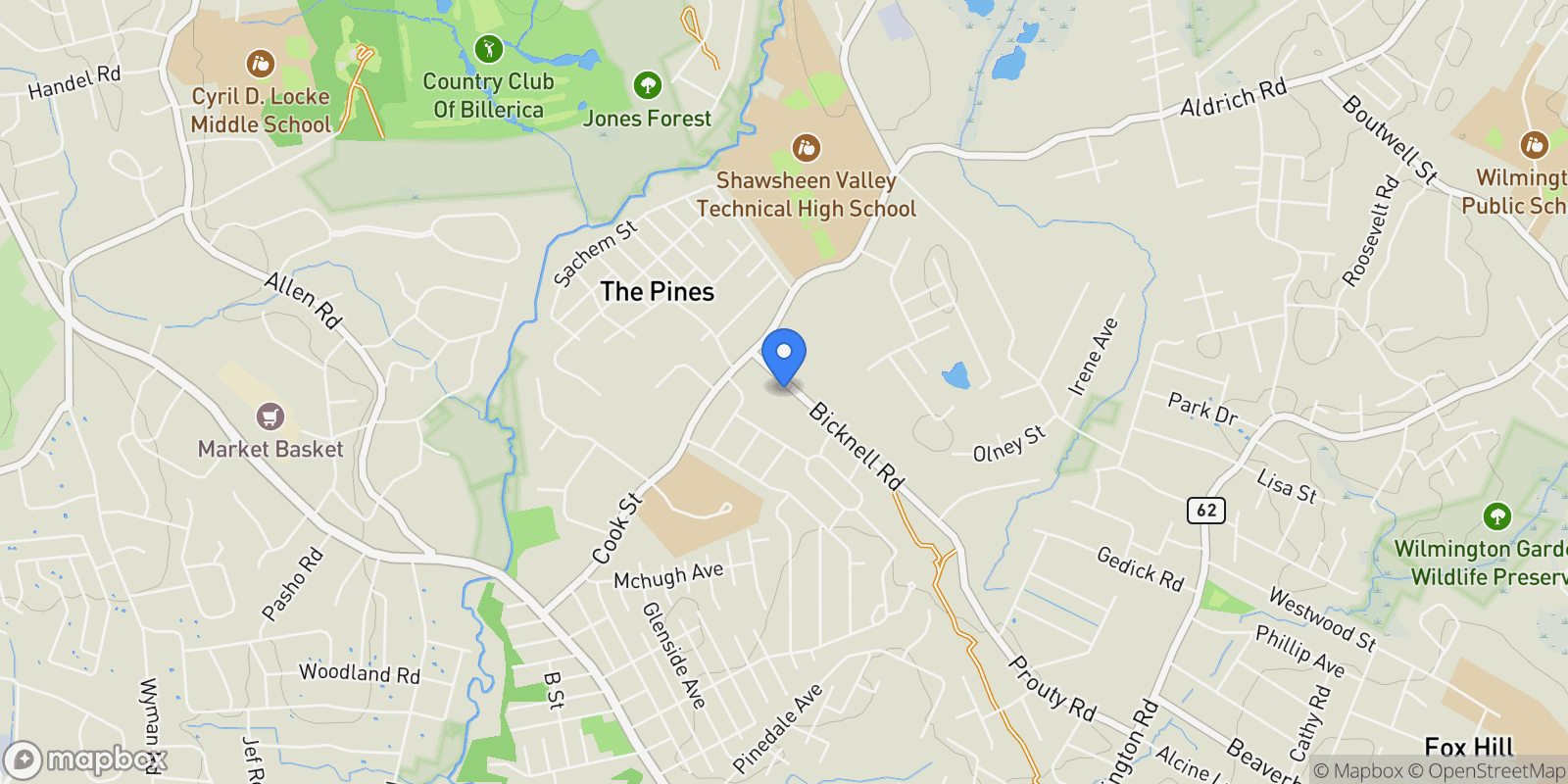 Map showing 11 Bicknell Rd, Billerica, MA 01821, Billerica, Massachusetts, United States.