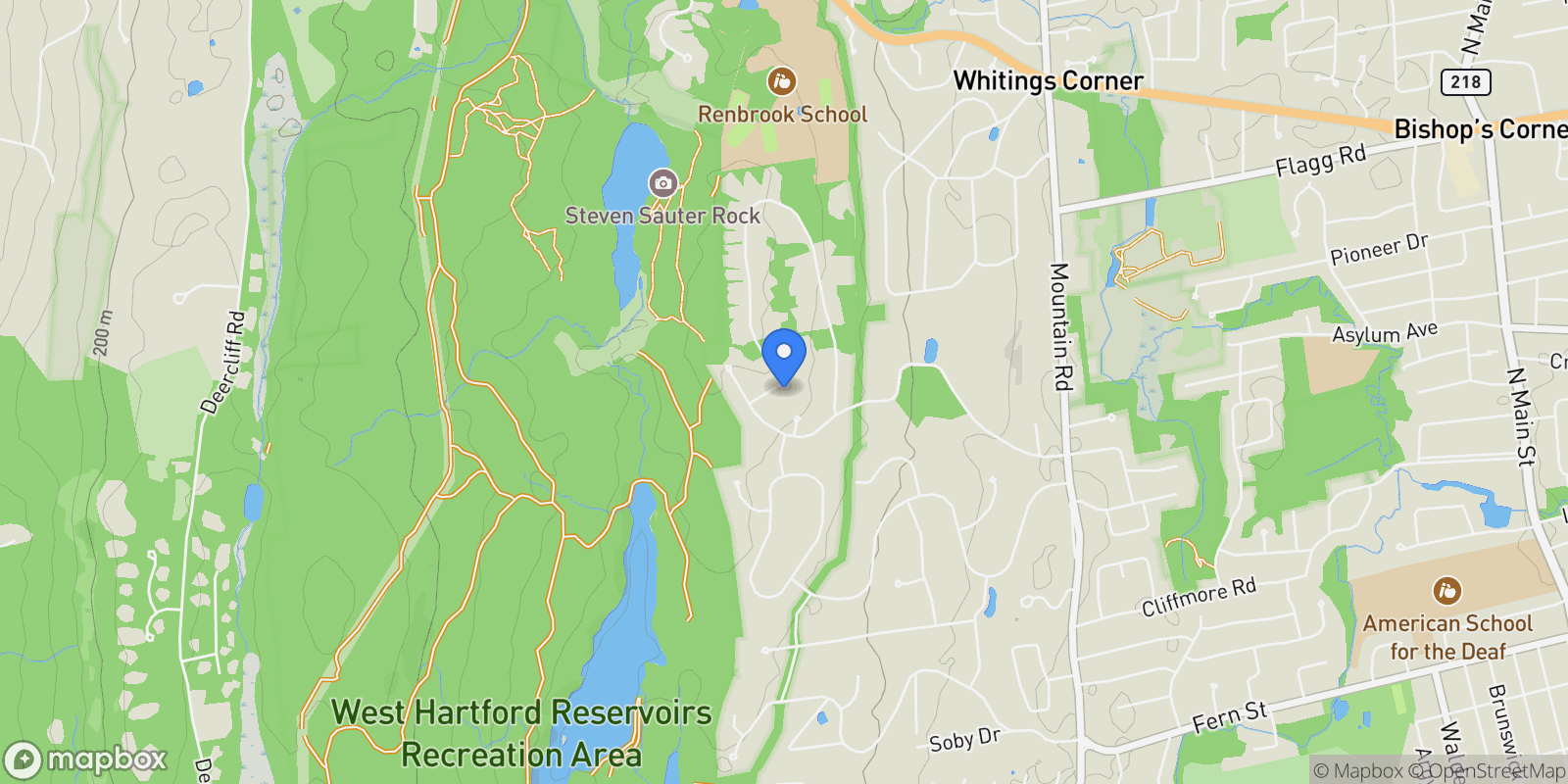 Map showing 15 Rushleigh Road, West Hartford, Connecticut, United States.