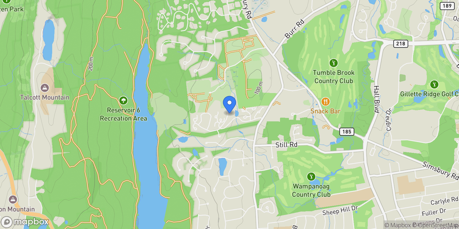 Map showing 34 Cary Lane, Bloomfield, Connecticut, United States.
