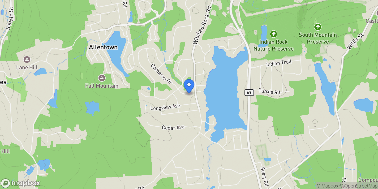 Map showing 32 Cameron Drive, Bristol, Connecticut, United States.