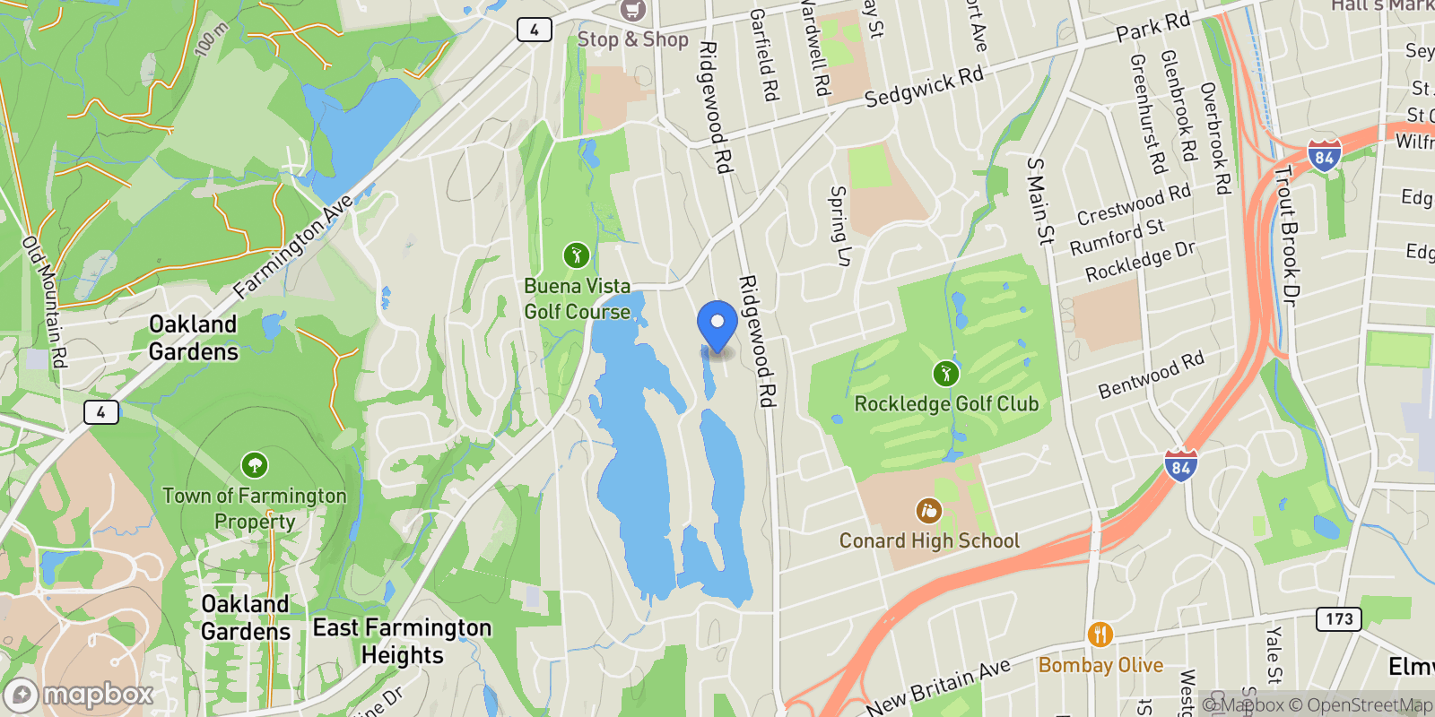Map showing 15 Garland Road, West Hartford, Connecticut, United States.