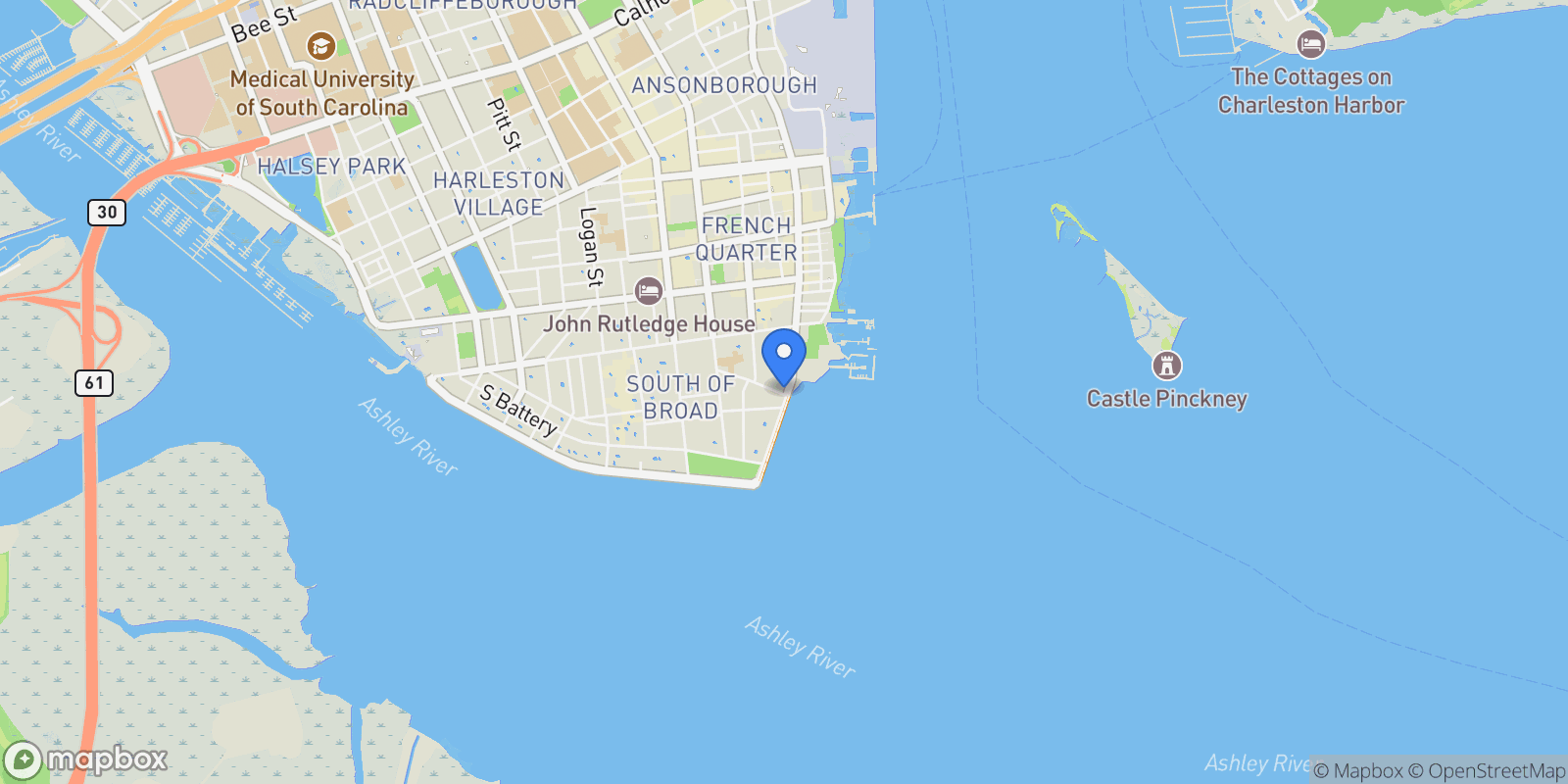 Map showing 2 Water St, Charleston, SC 29401, Charleston, South Carolina, United States.