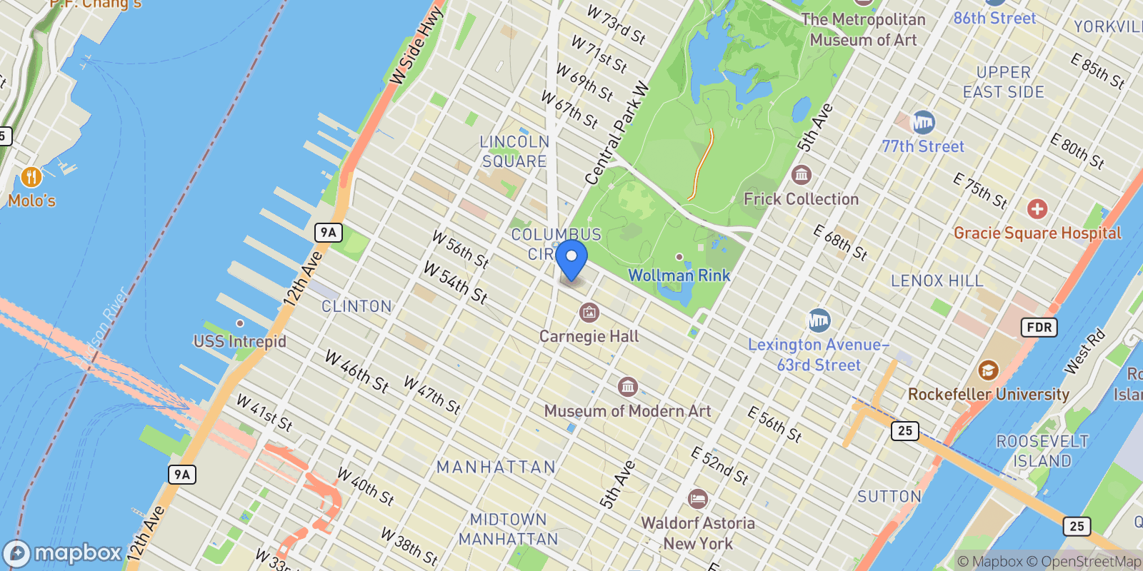 Map showing Central Park Tower, 217 W 57TH ST, New York, New York, United States.