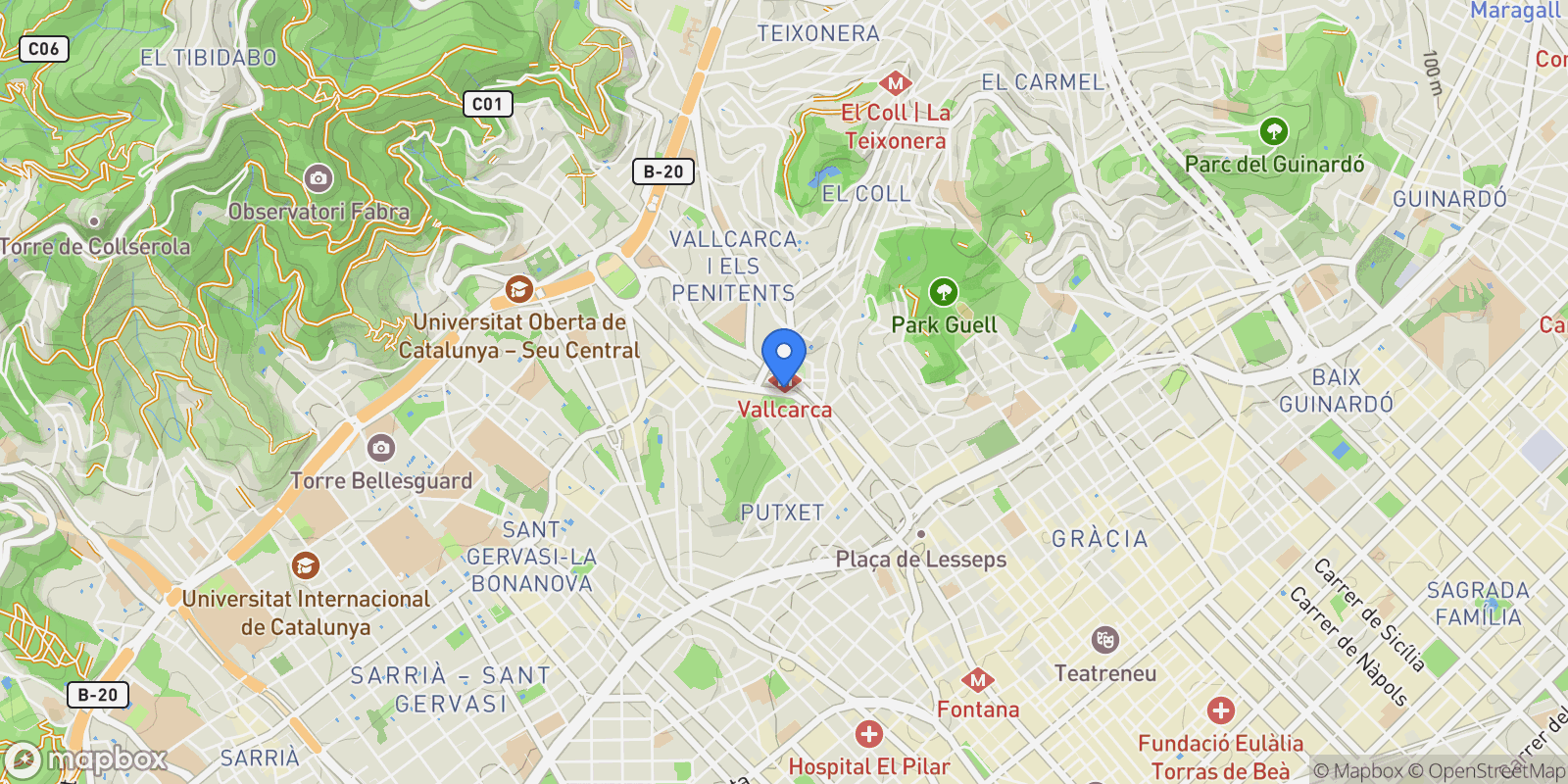 Map showing Gracia, Barcelona, Spain.