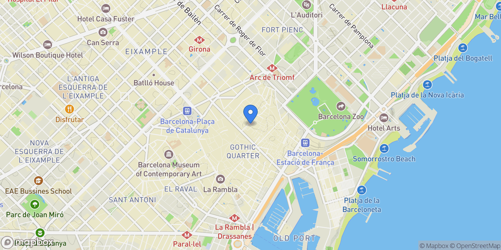 Map showing Ciutat Vella, Barcelona, Spain.