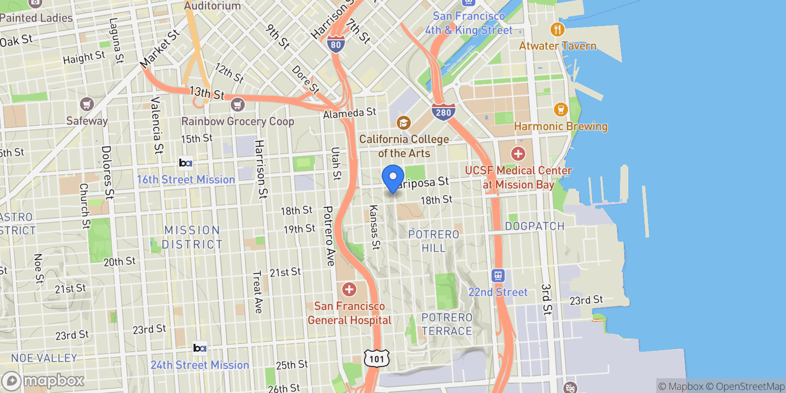 Map showing 560 De Haro Street, San Francisco, California, United States.
